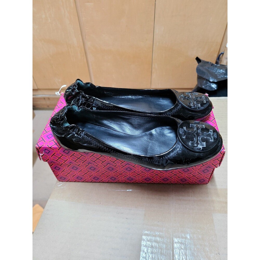 Tory Burch Designer Patent Leather black reva flats size 8